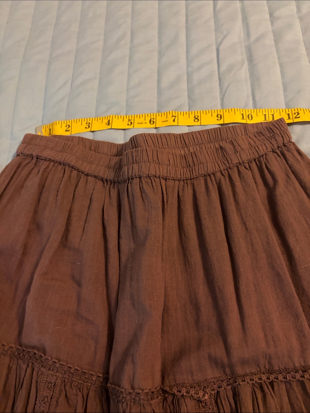 Bohemian Brown Tiered A-Line Skirt with Crochet Trim - Picture 5 of 7